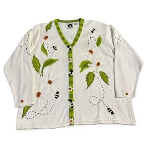 Vintage Women’s Story Book Daisy Bumble Bee Knit Cardigan Sweater Size 2X
